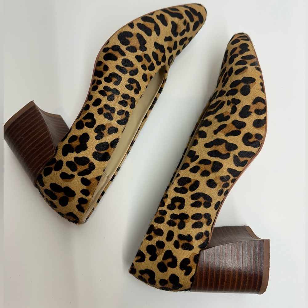 Zara Leopard Print Block Heel Pumps - Tan, Black - Picture 9 of 15